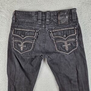 Rock Revival Jeans Mens 32x33 Black Steven Straight Studded Pockets Denim